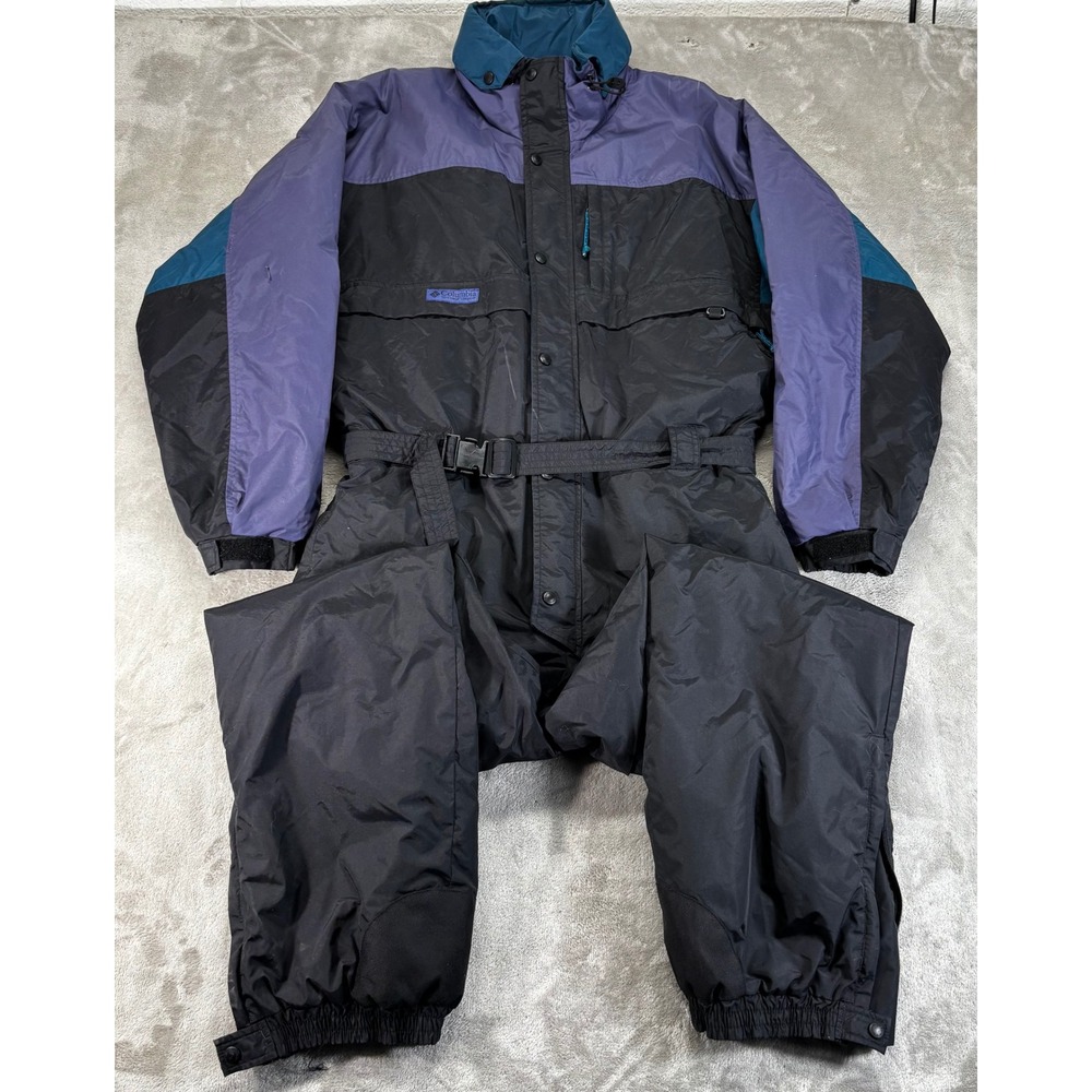 Columbia Snow Suit Mens XL Black Purple Vintage 90s Insulated Fair Condition